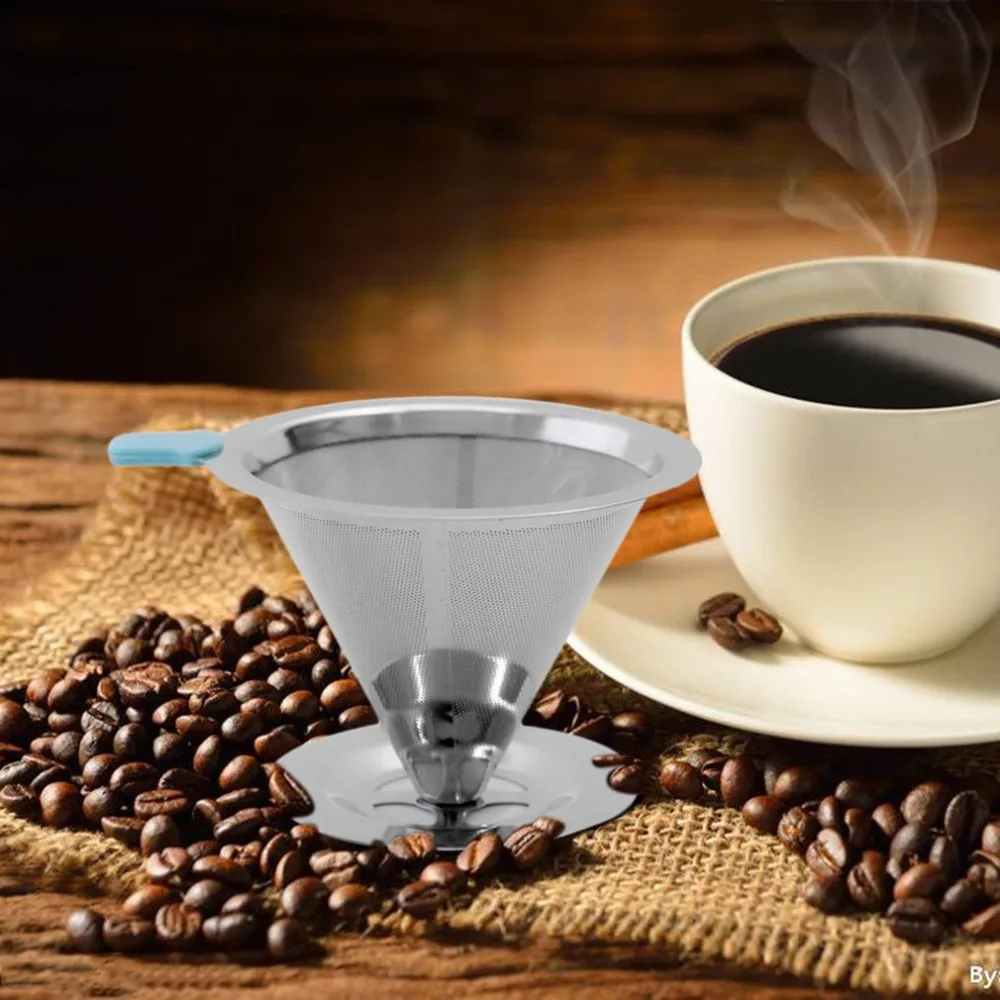 

Stainless Steel Reusable Coffee Filter Holder Sets Brew Drip Cone Coffee Strainer Funnel Metal Mesh Coffee Tea Maker Basket