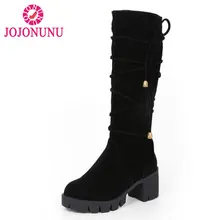 FITWEE/женские сапоги до колена зимняя обувь на меху с ремешком женские меховые тёплые ботинки на платформе и квадратном каблуке обувь с бантом Размеры 33-43