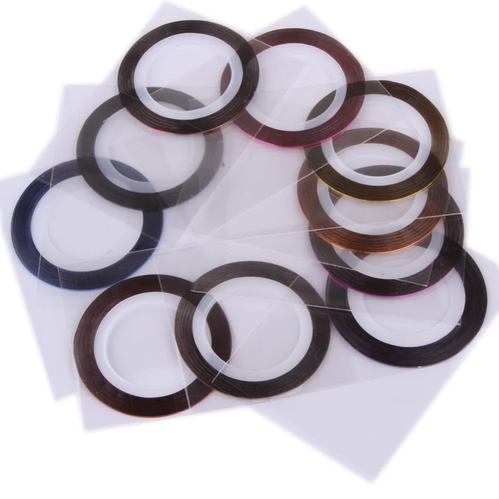 

10 pcs/lot Color Random Nail Striping Tape Metallic Yarn Line Nail Art Decoration Nail Stickers Decals Nail Tools