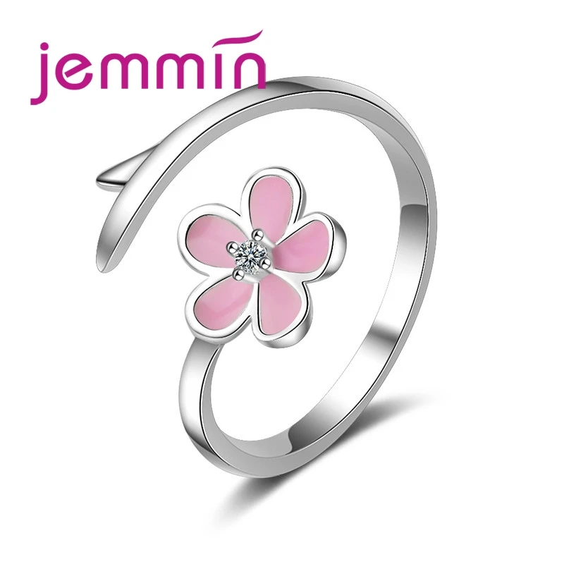 Exquisite High Quality Sweet Style Pink Flower Opening Woman Finger Ring With New Fashion Genuine 925 Sterling Silver | Украшения и