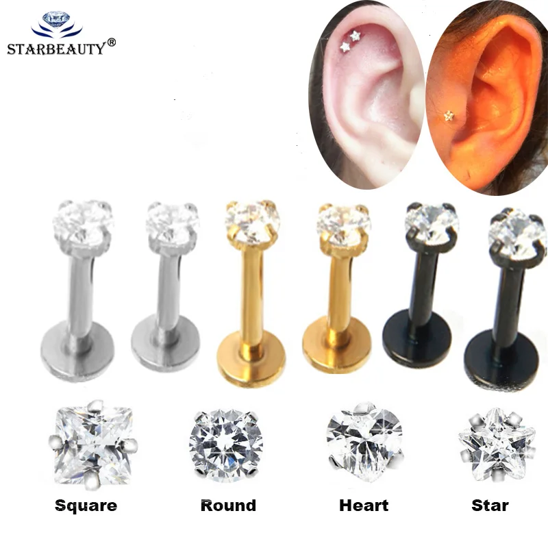 

2Pcs 1.2*6/8/10mm Fashion CZ Gem Ear Cartilage Tragus Piercing Assorted Colors Earring For Sexy Stud Girls Body Jewelry