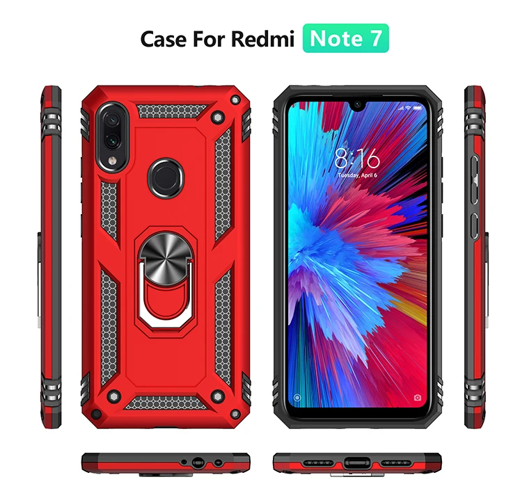 Противоударный защитный чехол для Xiao mi Red mi Note 7 Pro Note7 и подставка держатель кольцо Прочный жесткий чехол для задней панели красный mi Note 7 Pro Чехол 7pro On