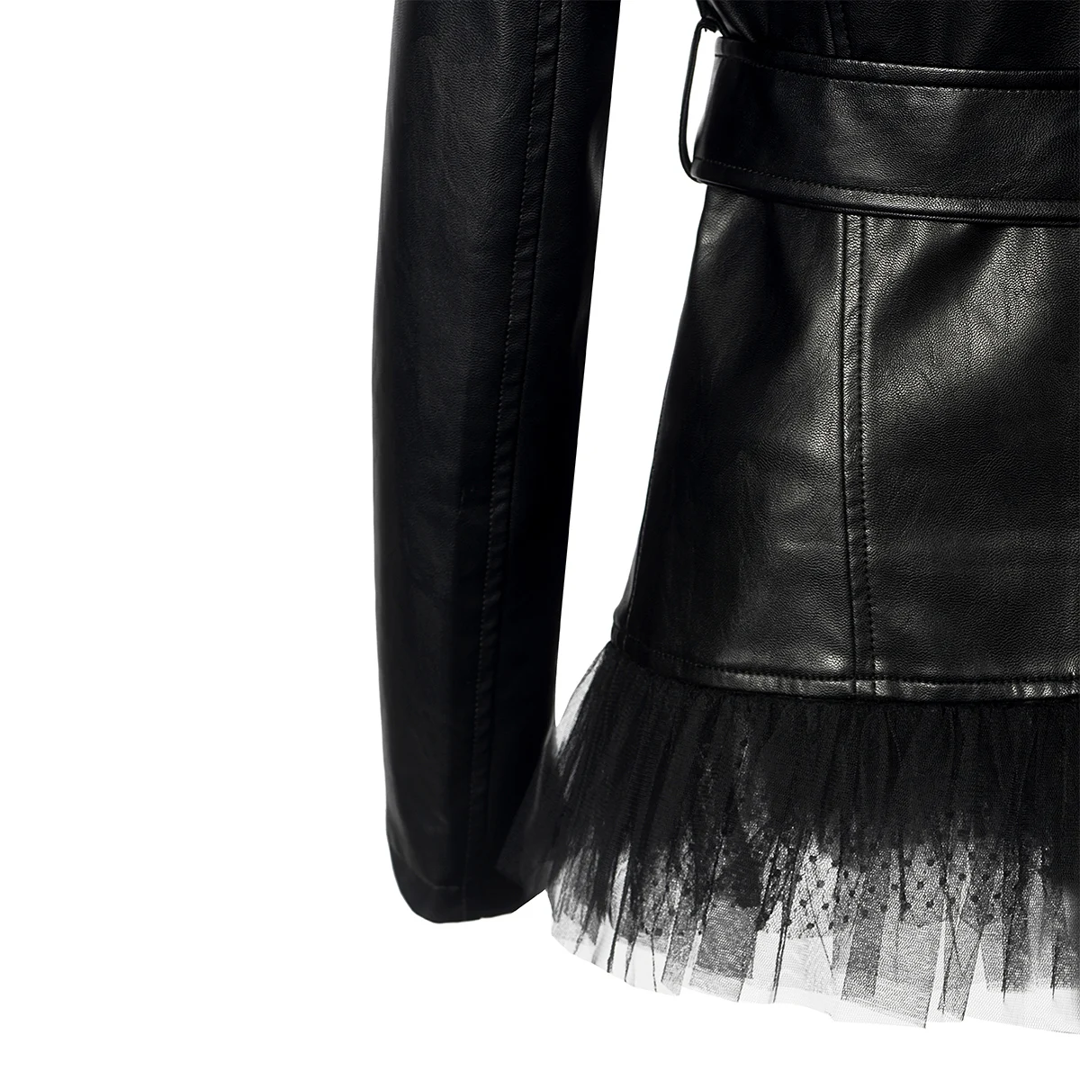 Кружевная искусственная кожа PU куртка Женская мода Роза зима осень мотоциклетная куртка черная искусственная кожа пальто Верхняя одежда готический