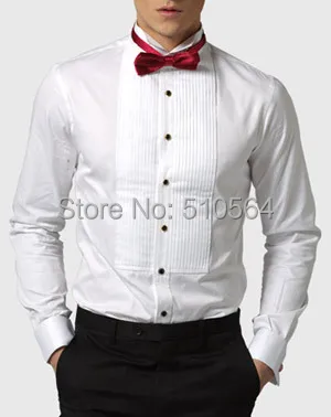 Мужская рубашка из 100% хлопка на заказ белая под смокинг с Frech|tuxedo shirt men|dress whitetuxedo |
