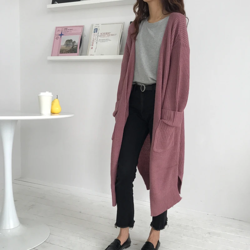 

3 colors knitted sweaters women 2018 spring korean chic style solid color korean style long cardigan women (B0658)