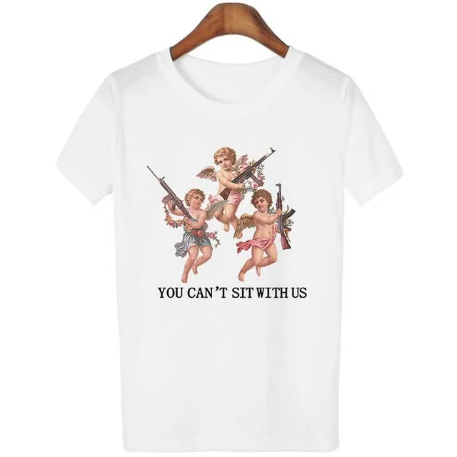 

Women Tumblr Female T-shirt New White Clothes Cute Angel Tops YOU CANT SIT WITH US top Funny Aesthetic Angel Graphic Tshirts