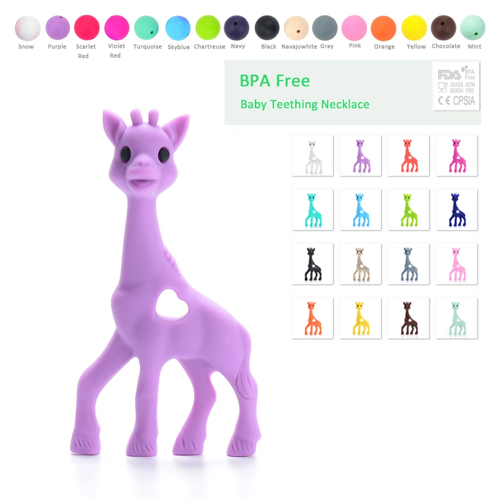 

Silicone Giraffe Teether Soft Baby Teething Toy BPA Free Giraffe pendant necklace Baby Food Grade Necklace Teething Hanging Toy