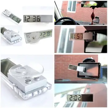 

Clear Car Electronic Clock With Sucker Digital LCD Display Durable Car Styling