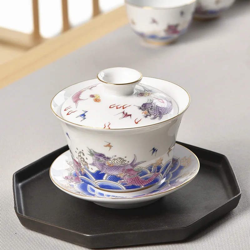

Ceramics Three Talents Tureen Teacup Tuba Teacup Kung Fu Tea Have Teacup Household Infusion Of Tea Organ Suit Respect Teacup
