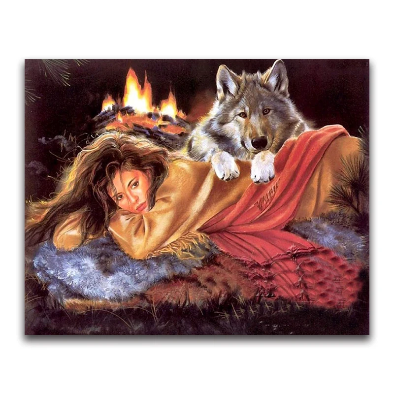 5D Diamond Embroidery diy diamond Painting Cross Stitch landscape picture 3D diamond Mosaic Girl and wolf wall sticker gift