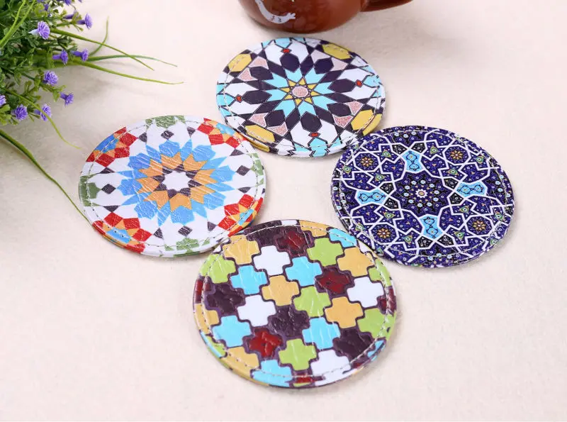  LINKWELL Set of 4 Round 10cmx10cm Modern Tile Design Paperboard PU Bar Coaster Table Cup Holder Dri