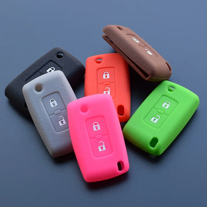

Car key Silicone cover set protection shell for Mitsubishi Outlander Lancer Pajero 2 button key flip folding remote Protect