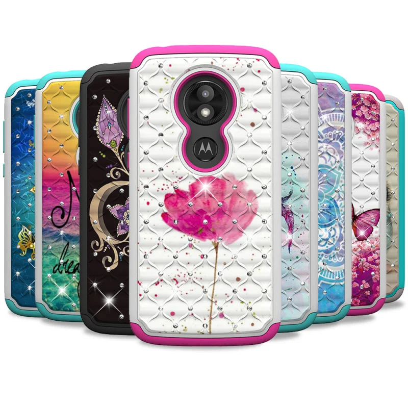 

Case for Moto E5 Play Bling Diamond Patterned PC Silicone Hybrid Capa Cover for Motorola Moto E5 Play Case E5 Cruise Accessories