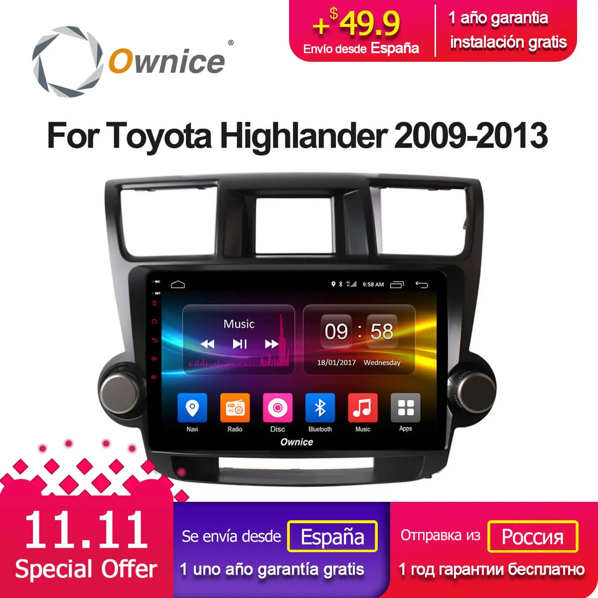 

10.1" Ownice C500+ G10 2G RAM Octa Core Android 8.1 Car DVD Player for Toyota HIGHLANDER 2009 2010 2011 Universal 2DIN GPS Radio