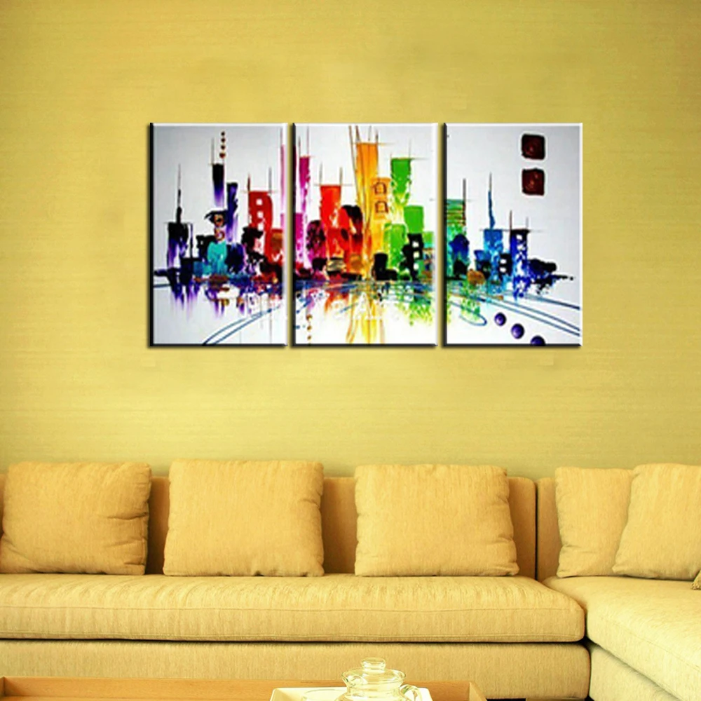3 piece modern canvas wall art triptych Muti Abstract city handmade oil painting canvas for living room bedroom decoration-in Painting & Calligraphy ... 3 piece modern canvas wall art triptych Muti Abstract city handmade oil painting canvas for living room bedroom decoration-in Painting & Calligraphy ...