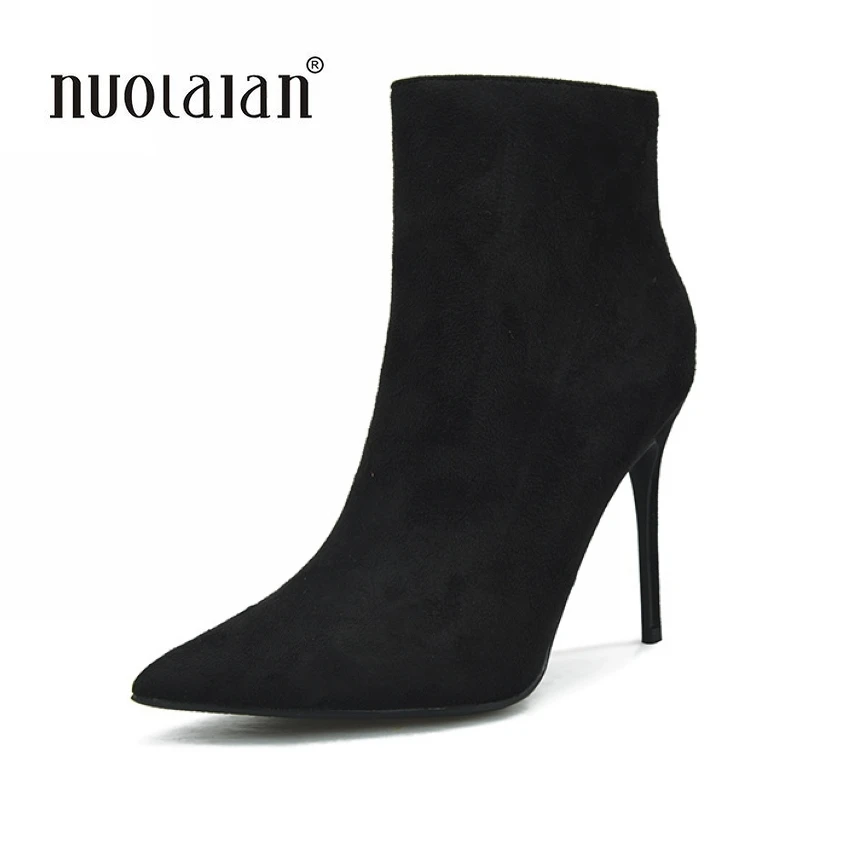 

2018 Women Winter Boots Sexy Pointed Toe Ankle Boots For Women Short Plush Stiletto Shoes High Heels Boots Women