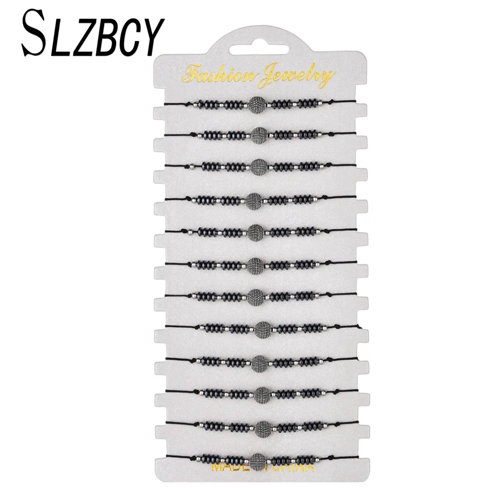 ★ SLZBCY Ручной Черные Бусы Браслеты Браслеты Женщины Регулируемые Подвески Браслет-Цепочка Браслет Йо ★
