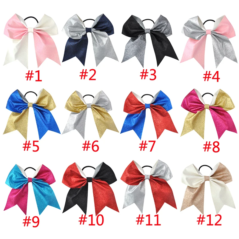 1PC 7Inch 2Color Mix Girls Boutique Solid Glisten Cheerleading Bow Hair Ring Elastic Hair Bands Hair Bows Women Hair Accessories