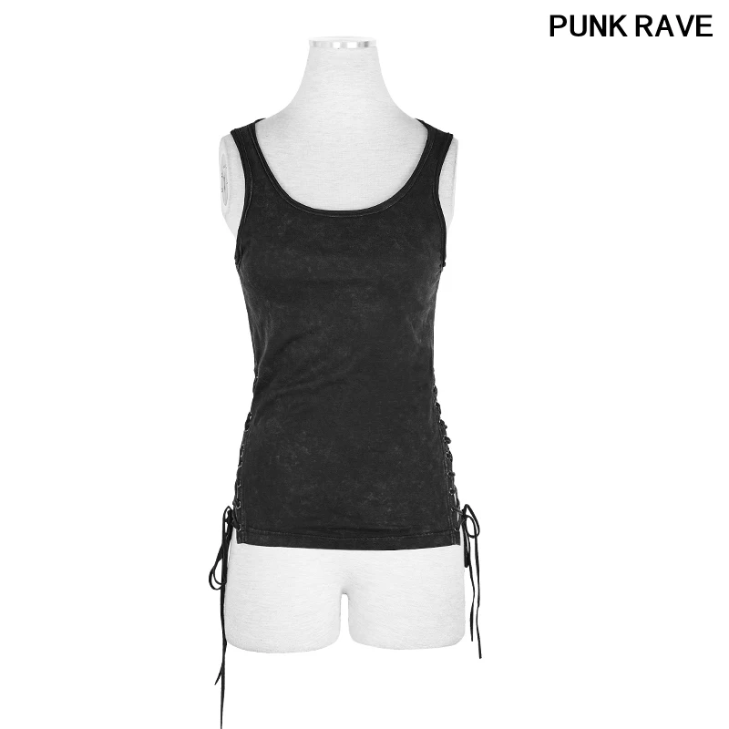 

old washing process Retro Design Halloween Christmas Women Sling Gothic Punk Tight-fitting Draw String Vest PUNK RAVE PT-099