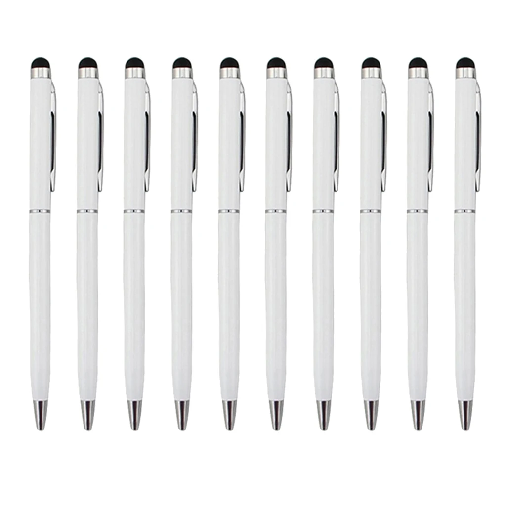 10x 2in1 Capacitive Stylus/ Ballpoint Hand Writing Pen for Touchscreen White