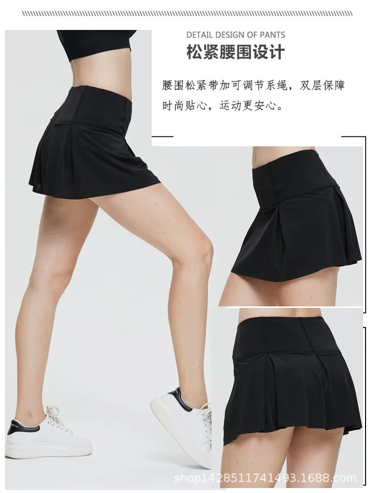 Sports Culottes Plus Size Quick Drying High Waist Trousers Run Fitness Tennis Skirt Pocket Shorts Badmintkn Shorts Women