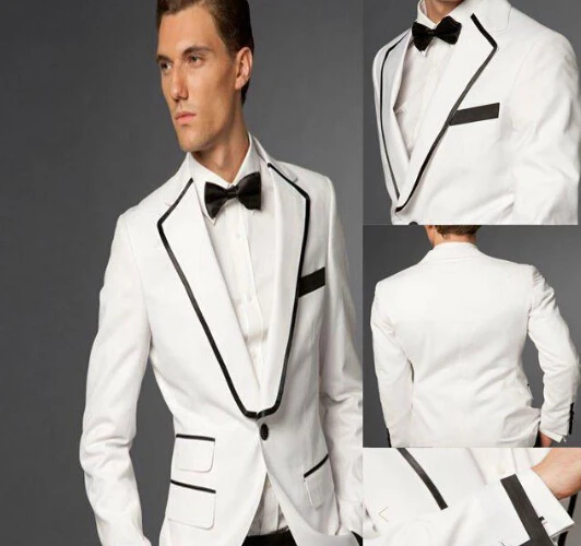 На заказ классический белый пиджак черные брюки, на заказ белый смокинг черный нагрудные, заказунаша жених белая свадьба смокинг
