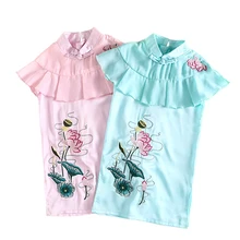 Китайский стиль вышитое платье-чанпао возраст для маленьких детей в возрасте от 2 до 12 лет платье для маленьких девочек с оборками в китайском стиле с традиционный старинный народный костюм