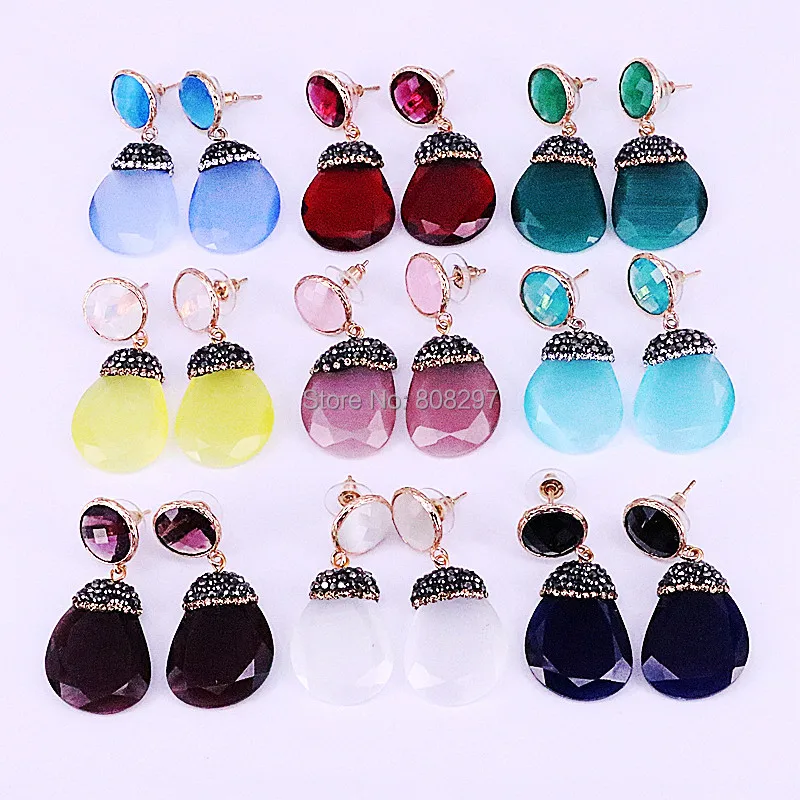 5Pair Paved Rhinestone Crystal Glass Gem Dangle Earrings Women Trendy