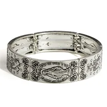 Винтаж Эластичный женский браслет старинный серебряный крест четки Девы Марии браслет и браслет для женщин и мужчин христианский браслет