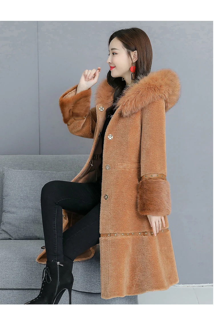 Зимнее меховое пальто, новая мода, Женское пальто с капюшоном, длинное пальто, толстое теплое меховое пальто Abrigo, повседневное, размер, офисное Женское пальто, OK230