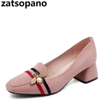 

Brand Shoes Woman 2019 New Sweet 5cm Medium-heeled Single Square Head Shallow Mouth Four Seasons Shoes Thick-heeled Women's Shoe