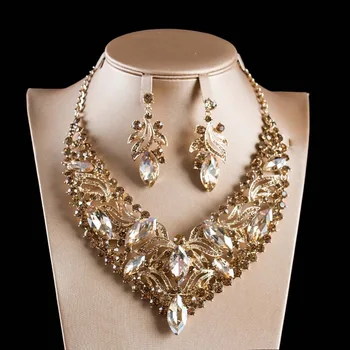 

Luxury Vintage Jewelry Set Necklace Earrings Maxi Women Big Pendent CHEAP Statement Collares F1022 with Rhinestones 3 Colors