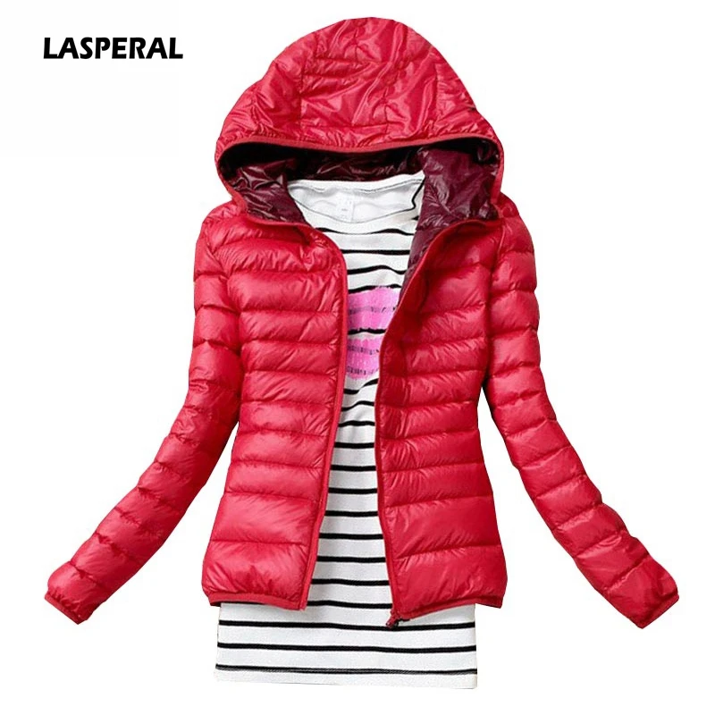 LASPERAL, Модный женский теплый супер-светильник, тонкий хлопковый пуховик на утином пуху/воротник-стойка, большие размеры, парки, куртки