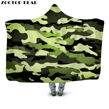 

Army Green Throw Hooded Blanket Soft Camouflage 3D Printed Fashion Adult Coats Office Quilts Bedding Travel Bedroom Wearable