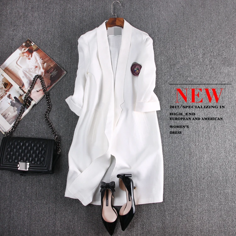 Europe station 2017 New autumn Three Quarter sleeve Long Solid fashion casual Notched collar Pockets women Blazers plus size