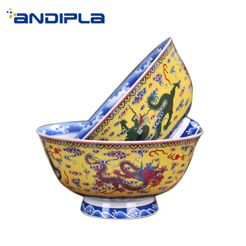 

Jingdezhen Dragon Bowl Ceramic Bone china Art Dinnerware Kitchen Accessories Home Ramen Bowls Dessert Soup Rice Container Decor