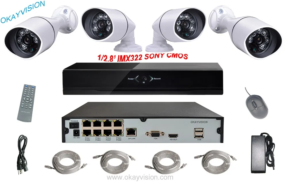 8ch 48V NVR Kit Minimum Illumination 1080P SONY CMOS sensor IP Camera
