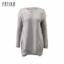 Fatika модные осень-зима платье Для женщин o Средства ухода за кожей шеи с длинным рукавом однотонные вязаные выдалбливают короткое спереди сзади длинной миди платье для дамы