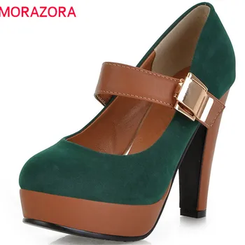 

MORAZORA 2020 new women pumps spring summer top quality flock party shoes elegant simple buckle round toe high heels shoe