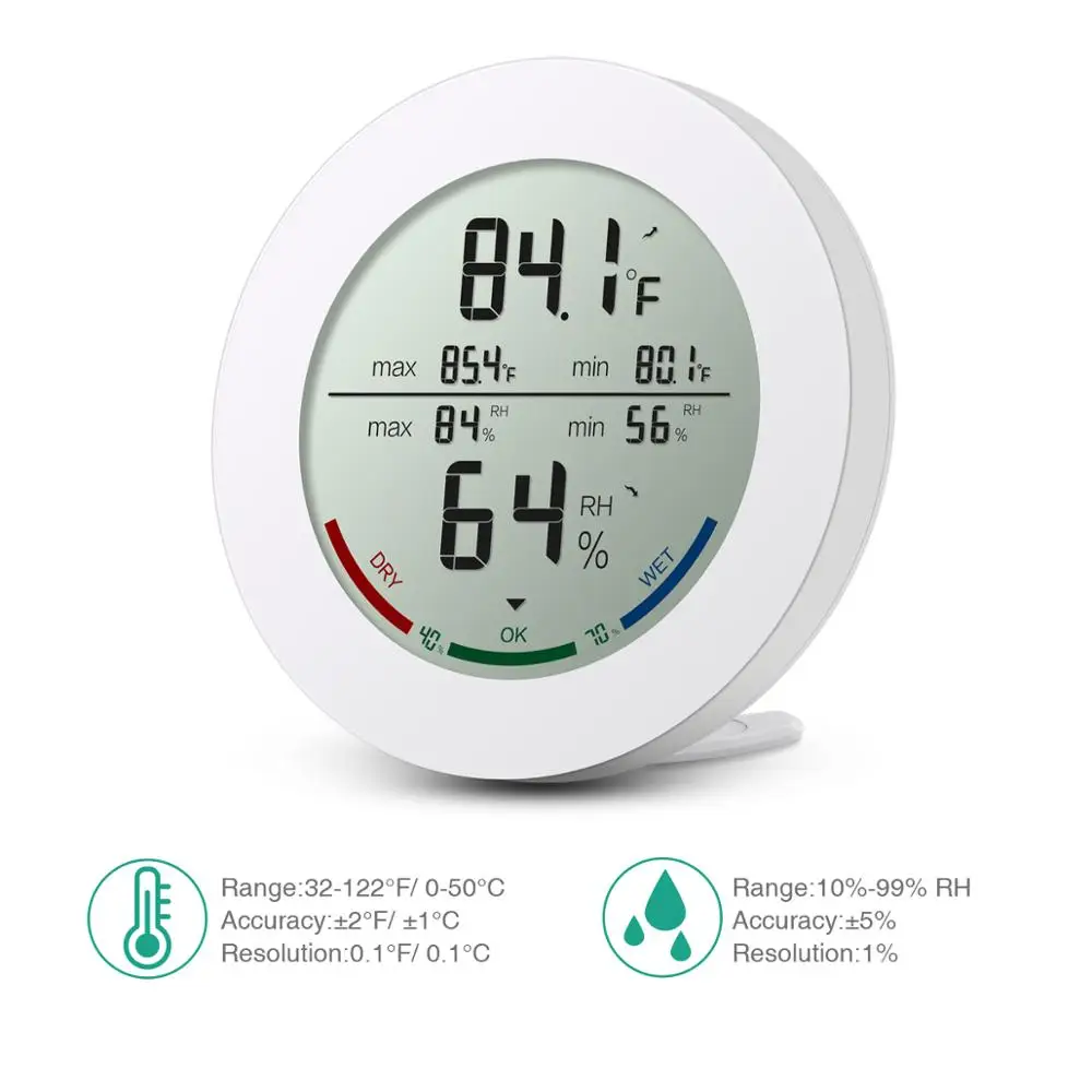Kopen ORIA Mini Digitale LCD Indoor Handig Temperatuursensor Vochtigheid Meter Ronde Elektronische Thermometer Hygrometer Gauge