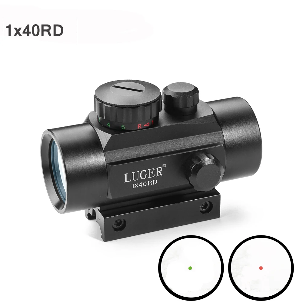 Online Táctico 1X40 MM rojo verde punto alcance óptico colimador caza Riflescope con 11 20MM cola de milano para Rifle Aire Libre pistola