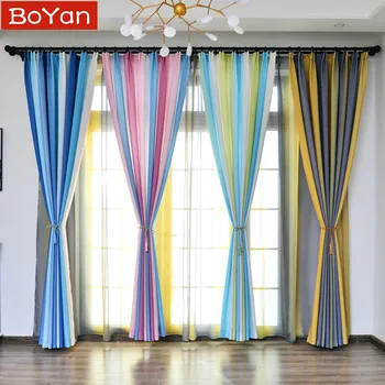 

4 Colors Gradient Window Curtains for Living Room Bedroom Kitchen Tulle Curtains Rainbow Semi Blackout Window Treatment Drapery