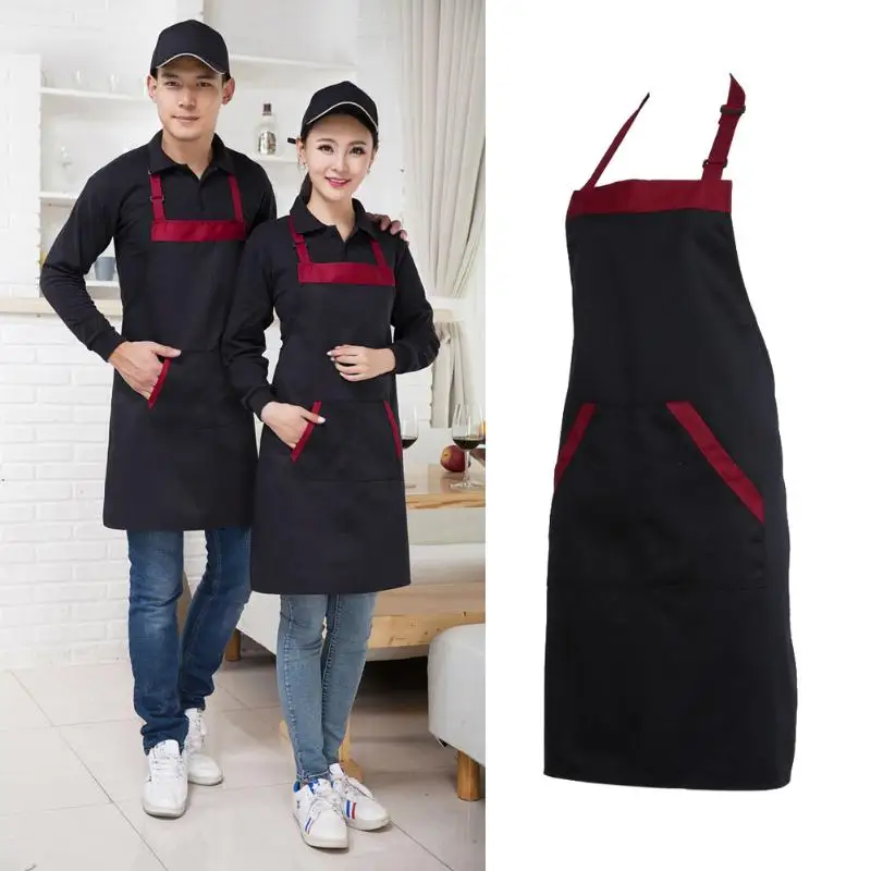 

Black Red Unisex Chef Cooking Kitchen Catering Halterneck Apron Bib with 2 Pocket One Size in Medium Fashion Kitchen Accessorie