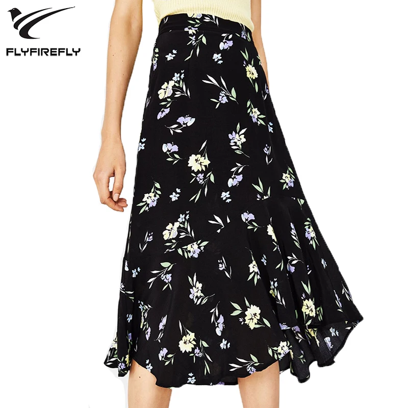 Summer Floral Print Boho Skirt Women Sexy Irregular High Waist Long