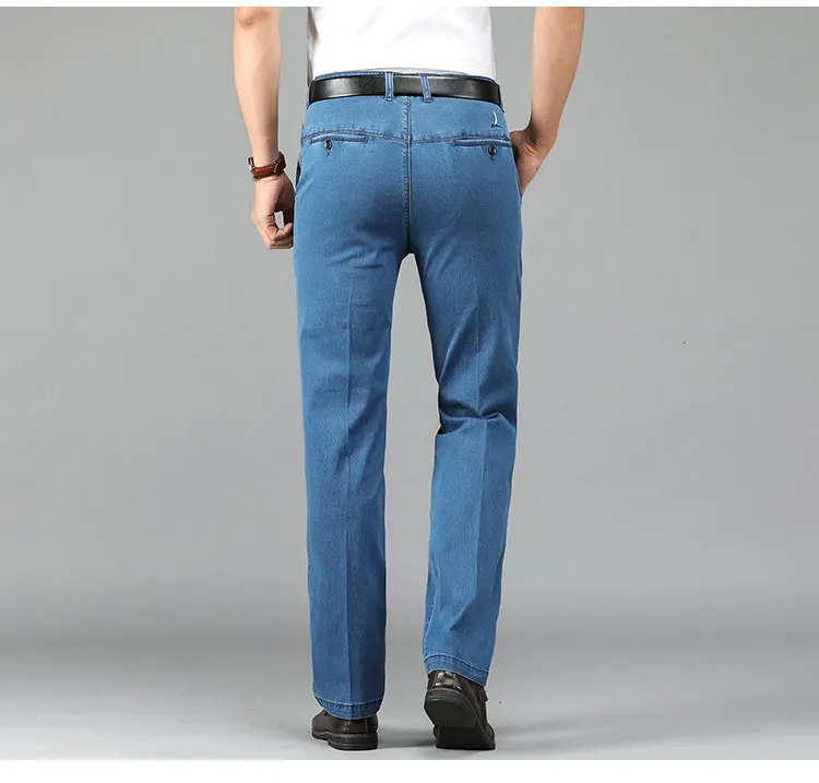 Брендовые джинсы для мужчин среднего возраста, джинсы для мужчин, повседневные, средняя талия, классические длинные штаны, мужские однотонные прямые джинсы для мужчин