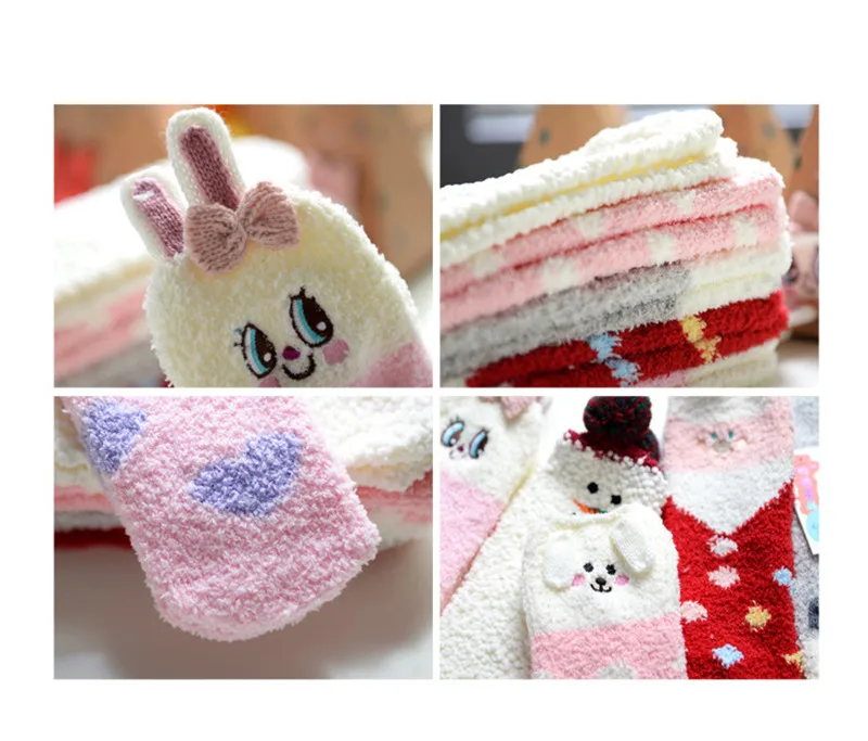 Super Warm Christmas Family Socks Women Girls Cartoon Floor Socks Rabbit Sheep Dot Sock Thicken Fleece 2016 Winter Home Clothing (29)