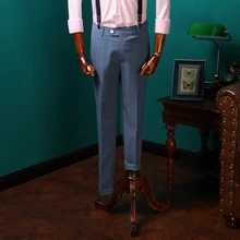 Летние деловые мужские брюки для официального костюма Свадебные брюки для жениха Мужские Британские льняные текстурные брюки мужские повседневные синие брюки