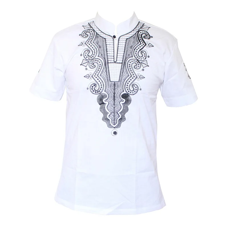 Белый Dashikiage 5 цветов африканская мода для мужчин/wo мужчин Уникальный дизайн вышивки Повседневная футболка классный наряд топы высокого качества - Цвет: Белый