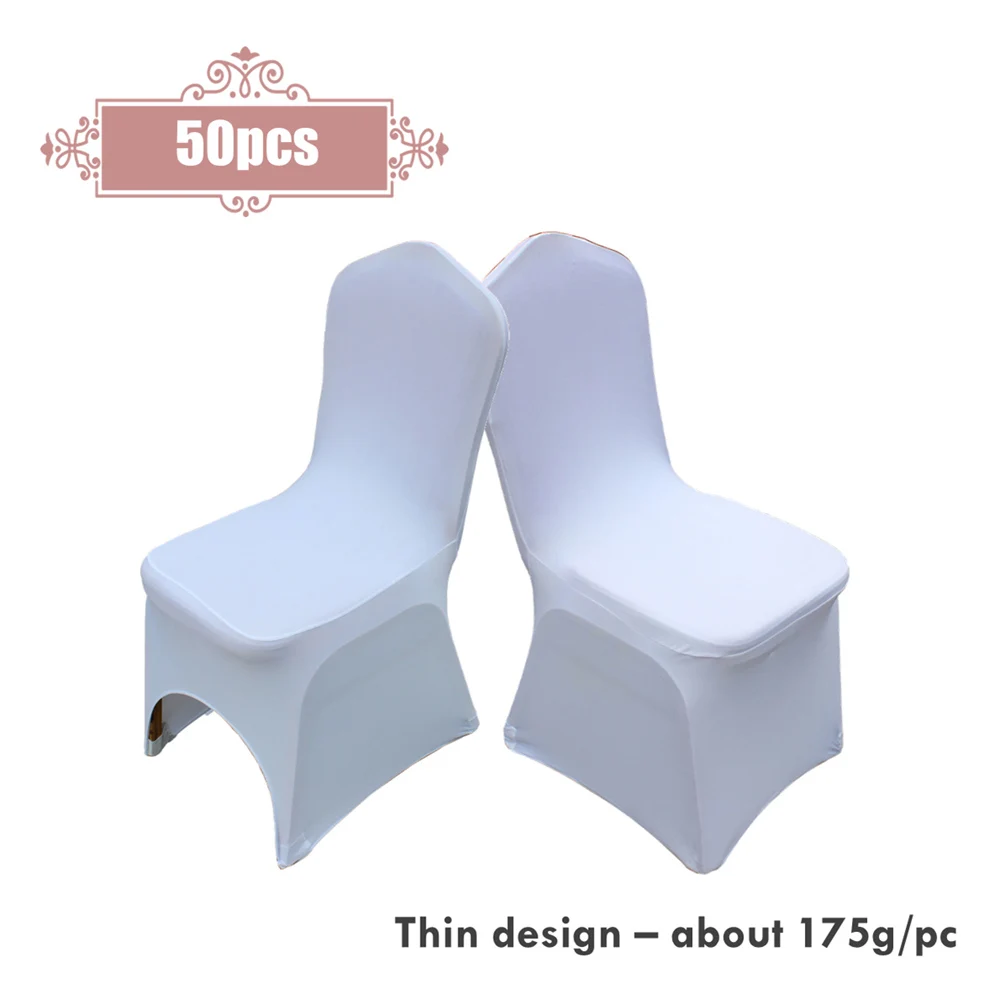 

Hot 50pcs/lot Universal White Stretch Polyester Chair Cover For Wedding Party Banquet Decoration Hotel Dinning Chair Decor