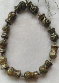 

16"strand Green Tibetan Agate Beads Authentic Matte Boho Stone Brown Bottle Drum 18x20mm Cylinder Rustic Ethnic Handmade Gem